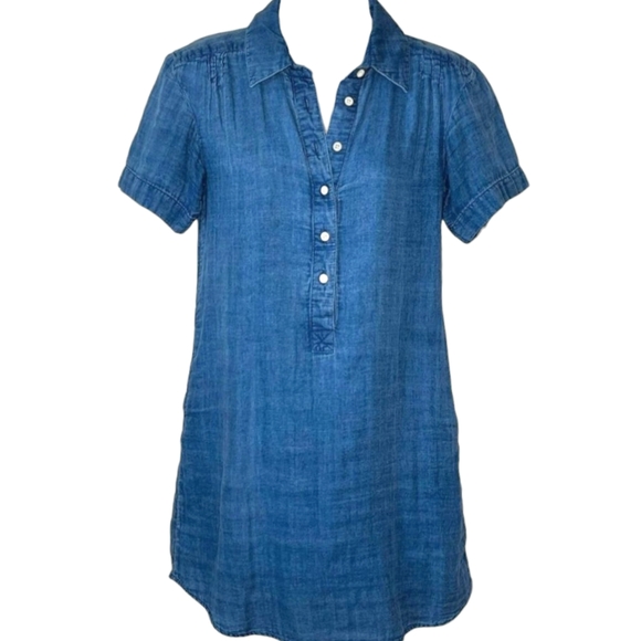 FAHERTY Hana Organic Cotton Popover Chambray Gauzy Shirt Dress Collared Size L - Picture 3 of 11